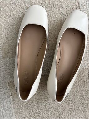 Lauren Ralph Lauren Cream Leather Square-Toe Ballet Flats